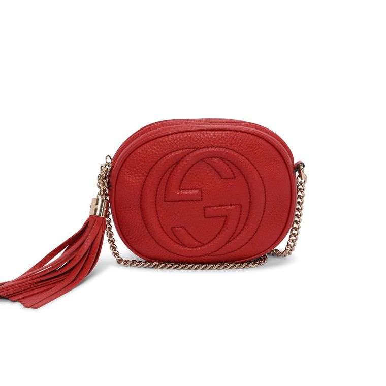 Gucci Red Grained Leather Soho Chain Cross Body Bag