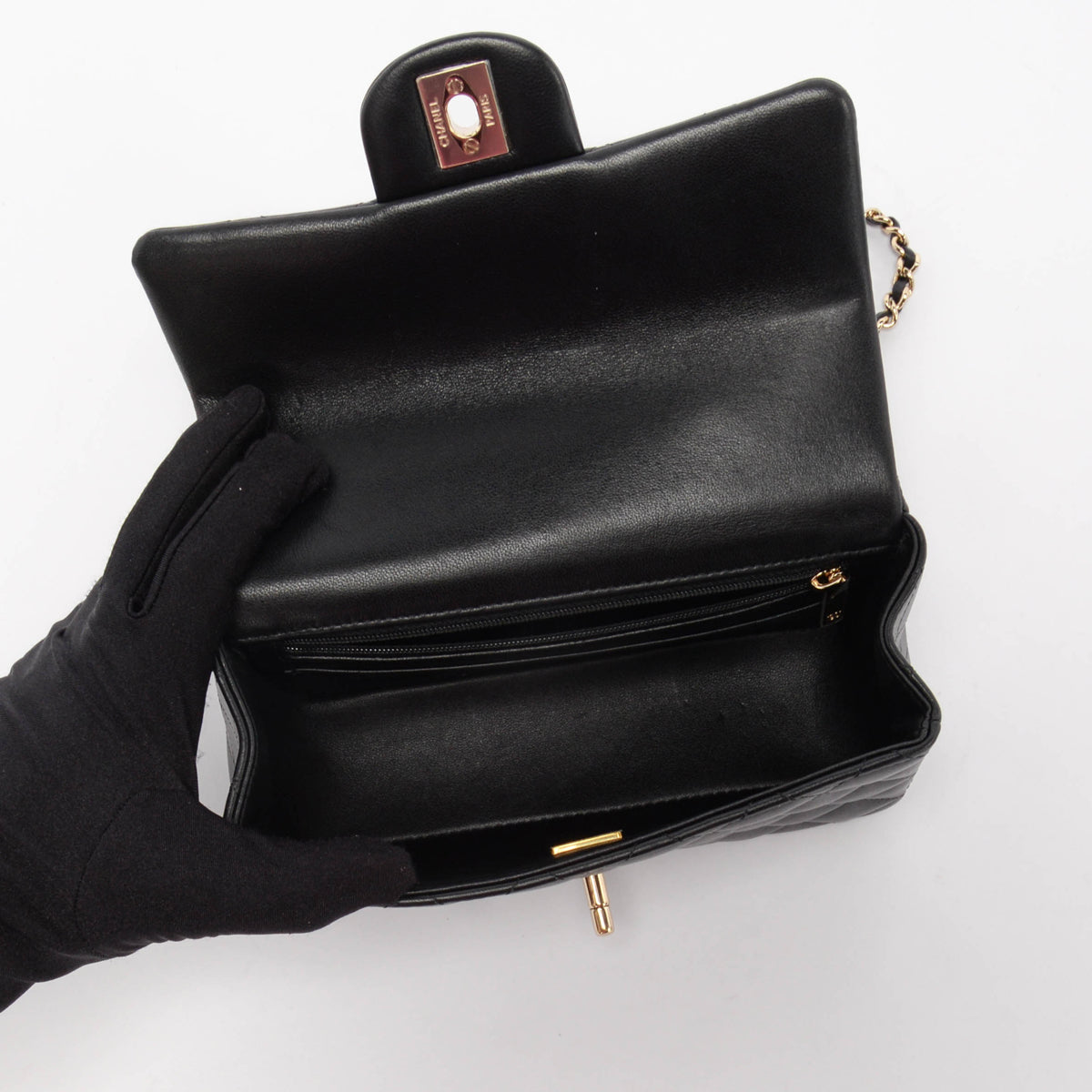 Chanel Black Lambskin Mini Top Handle Rectangular Flap Bag