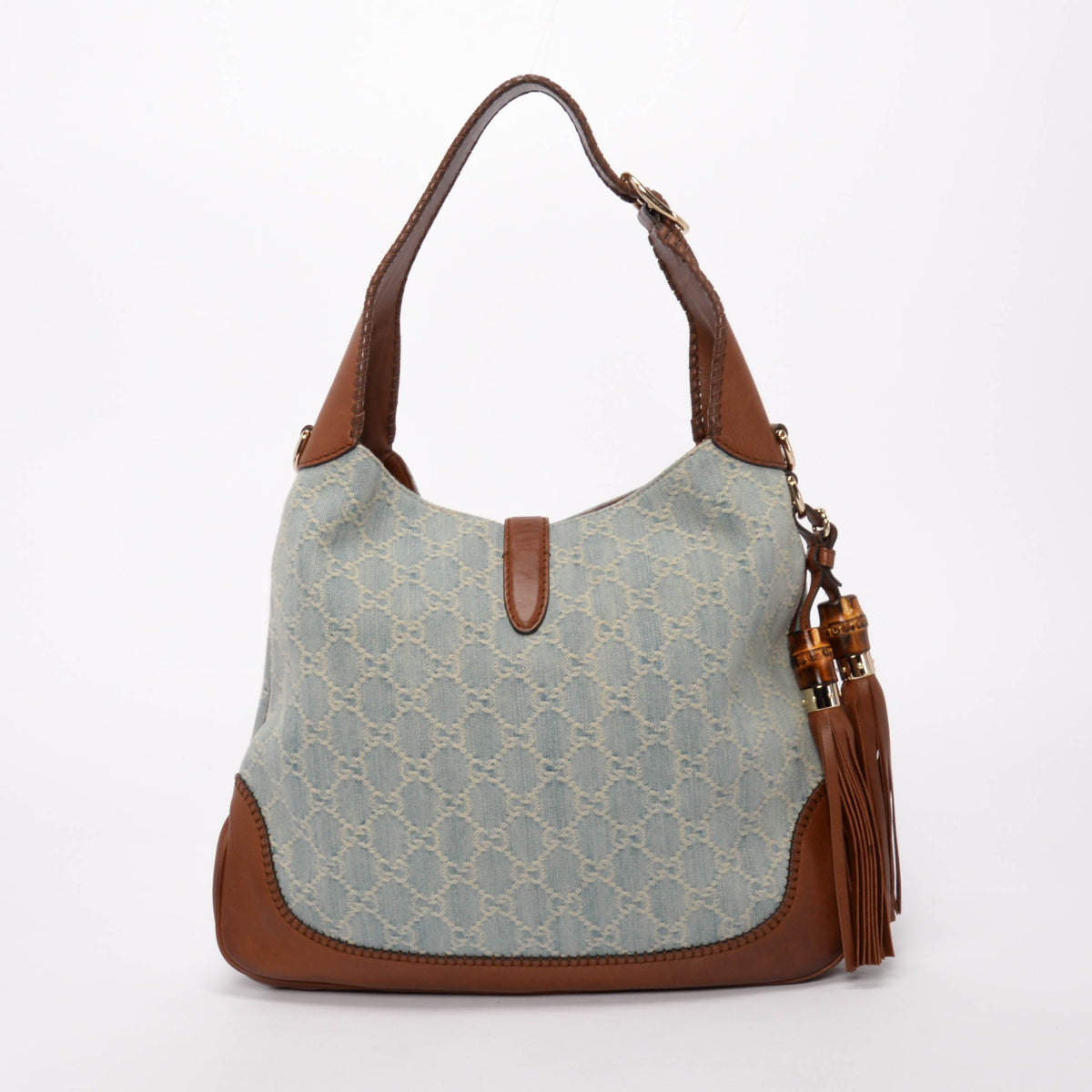 Gucci Tan Leather & GG Denim Medium New Jackie Bag