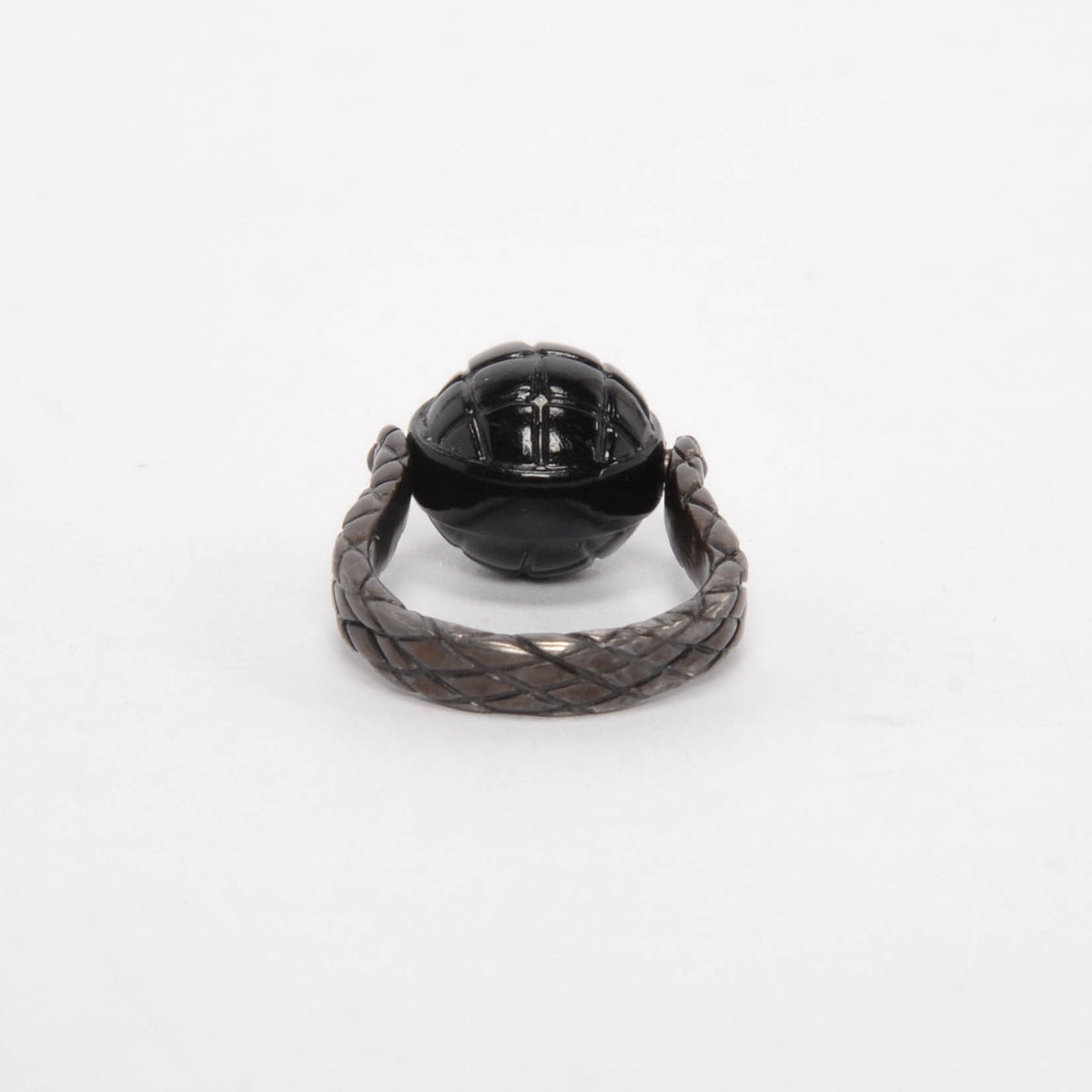 Bottega Veneta Black Silver Intrecciato Ball Ring