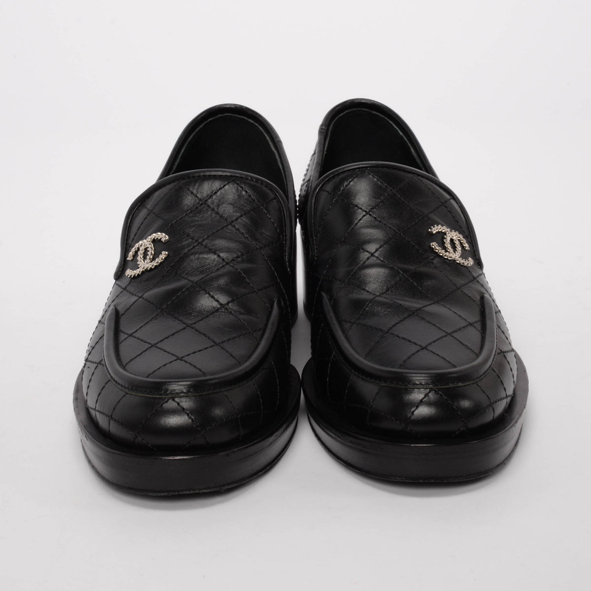 Chanel Black Quilted Calfskin CC Loafers 35
