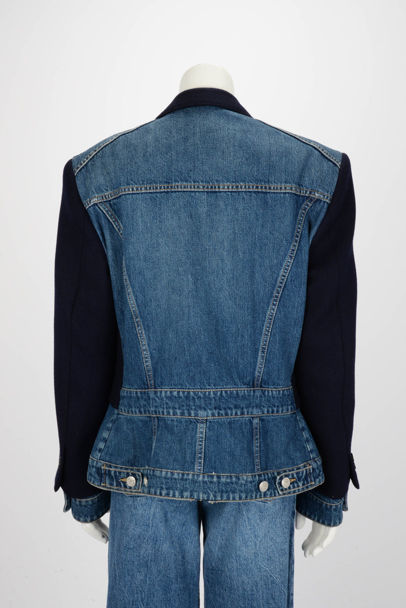 Alexander McQueen Navy Hybrid Denim Jacket 52