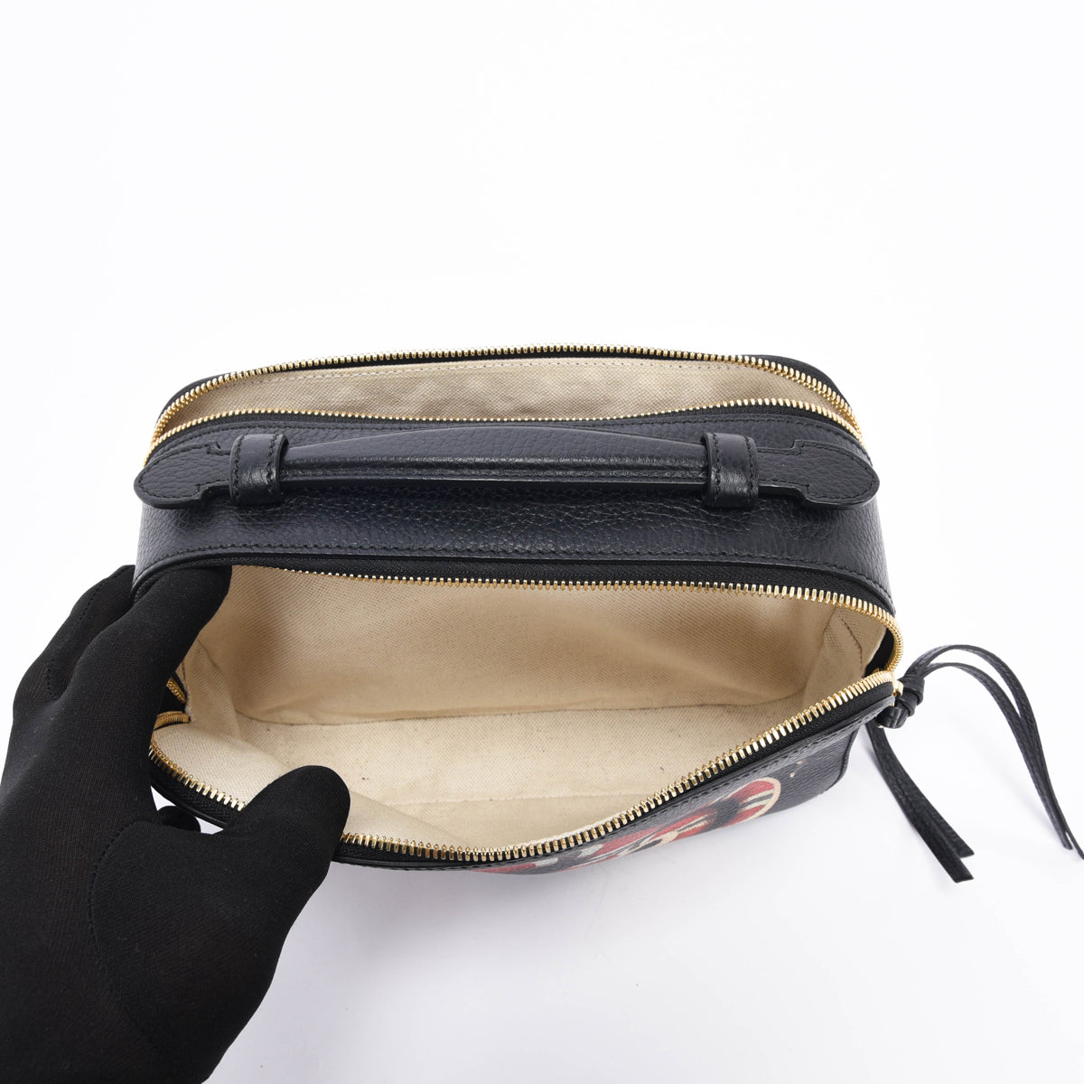 Gucci Black Grained Calfskin Sylvie Web Kingsnake Camera Bag