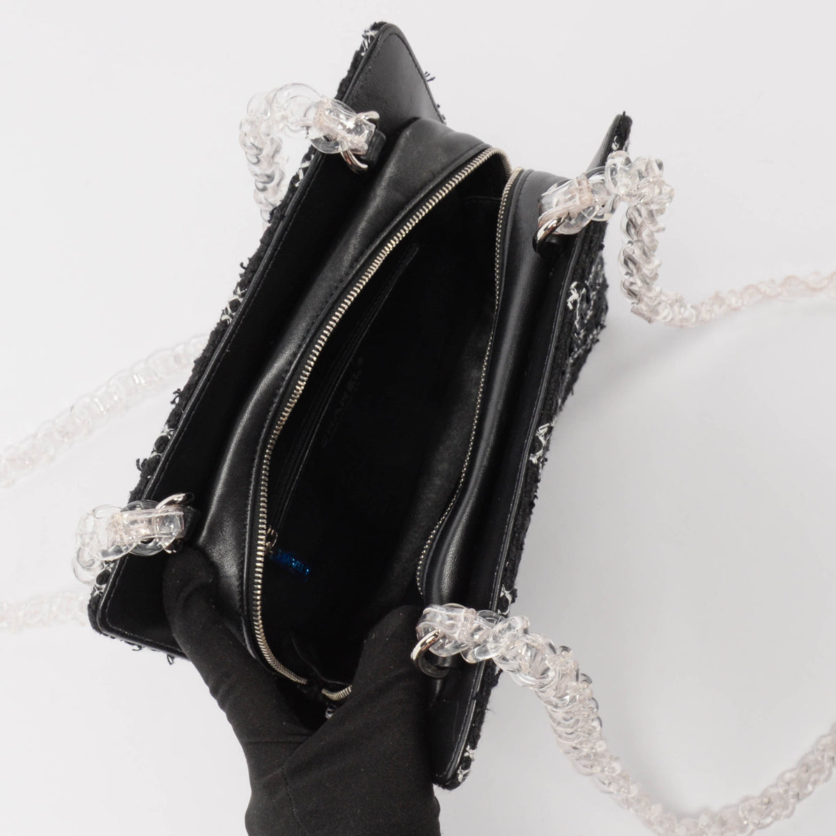 Chanel Black & White Diamond Tweed Resin Chain Shoulder Bag