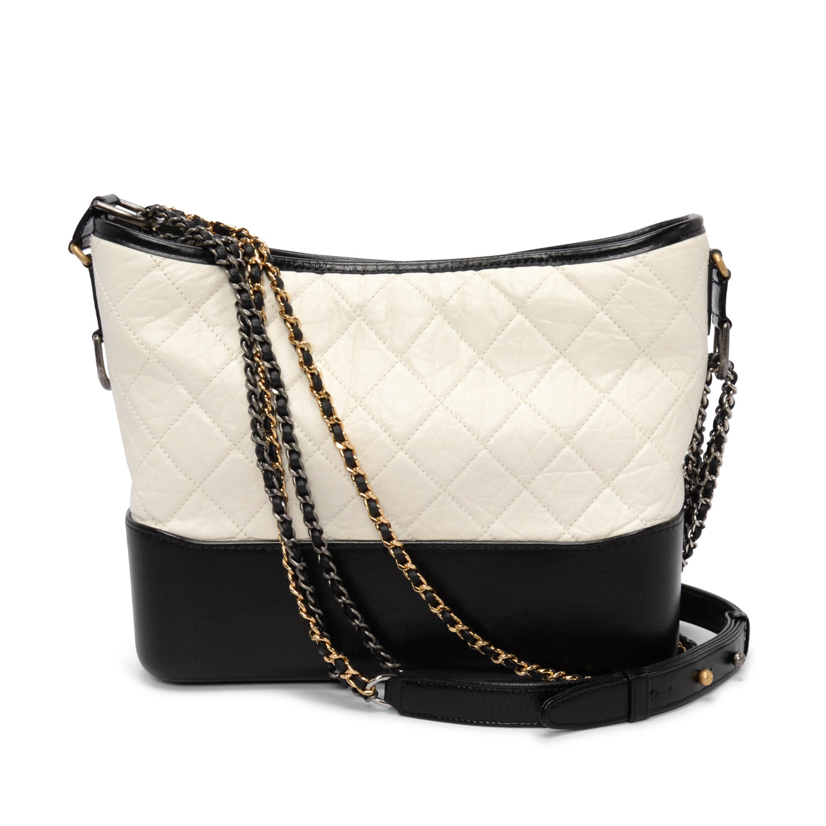 Chanel Black & White Quilted Calfskin Medium Gabrielle Hobo Bag