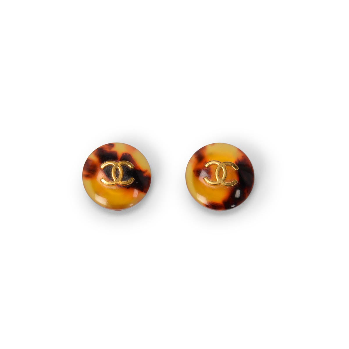 Chanel Vintage Tortoiseshell Resin CC Button Clip-On Earrings