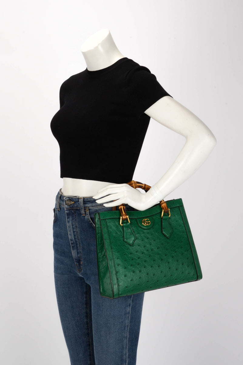 Gucci Green Ostrich Medium Diana Bag