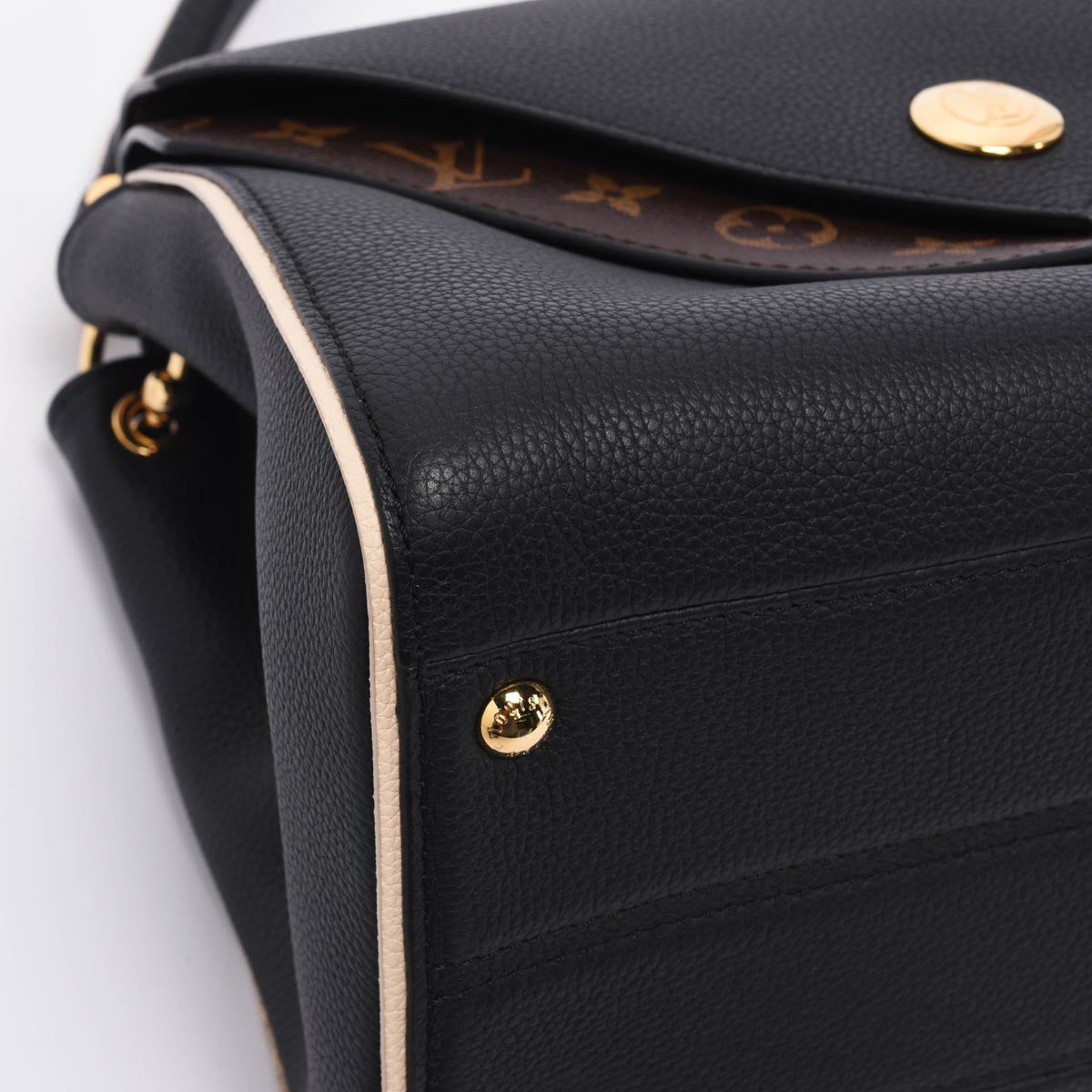 Louis Vuitton Black Grained Calfskin & Monogram Double V Bag