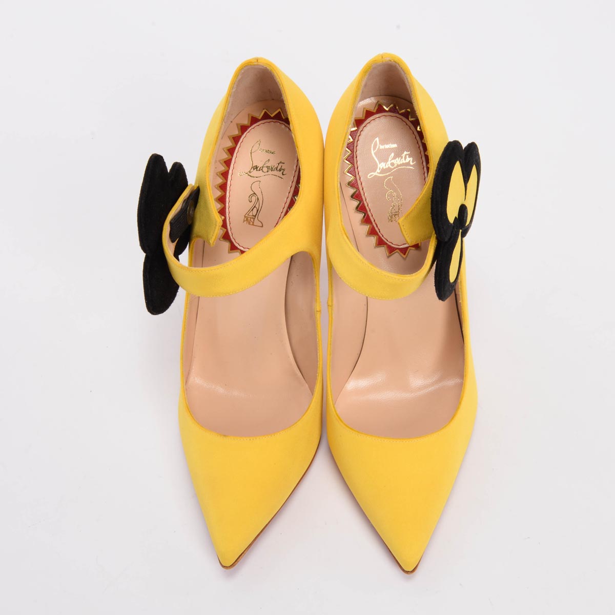 Christian Louboutin Yellow Satin Pensee Mary Jane Pumps 37