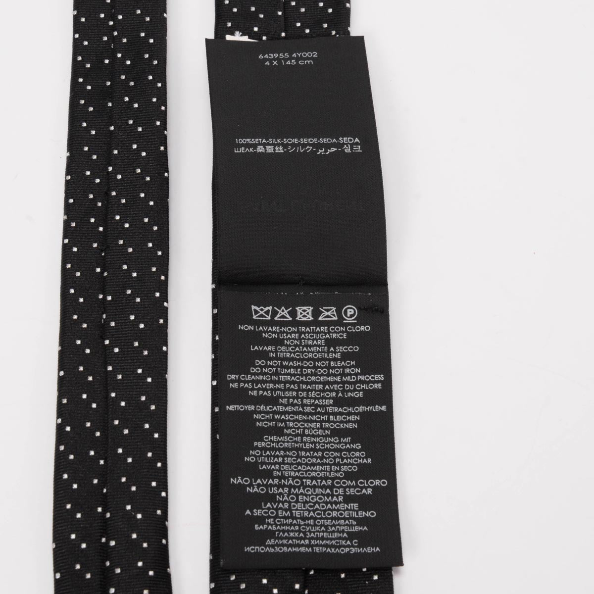 Saint Laurent Black Silk Polka Dot Skinny Tie