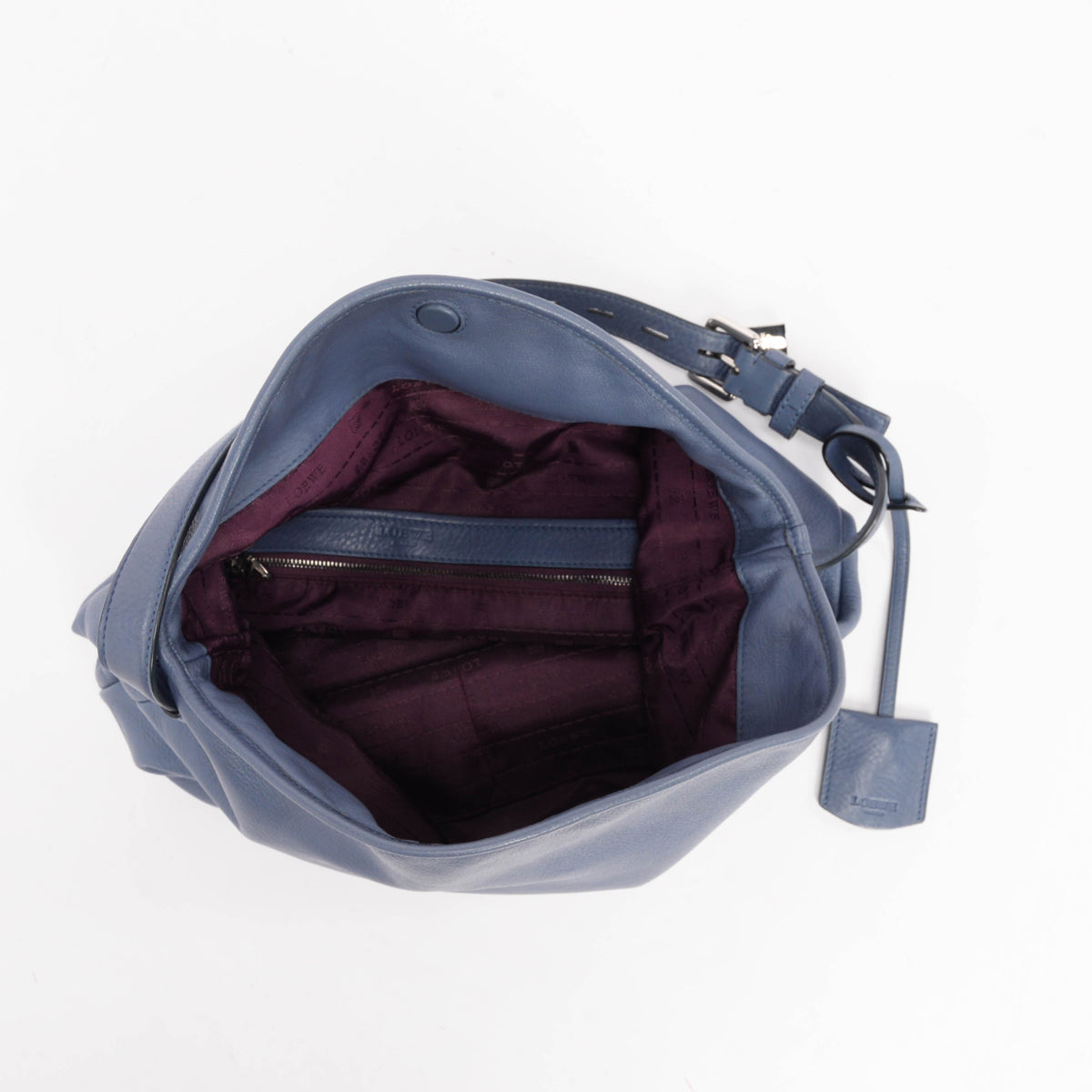 Loewe Blue Grained Calfskin Heritage Hobo Shoulder Bag