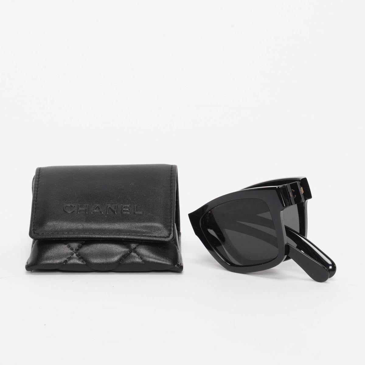 Chanel Black Acetate Square Foldable Polarized Sunglasses