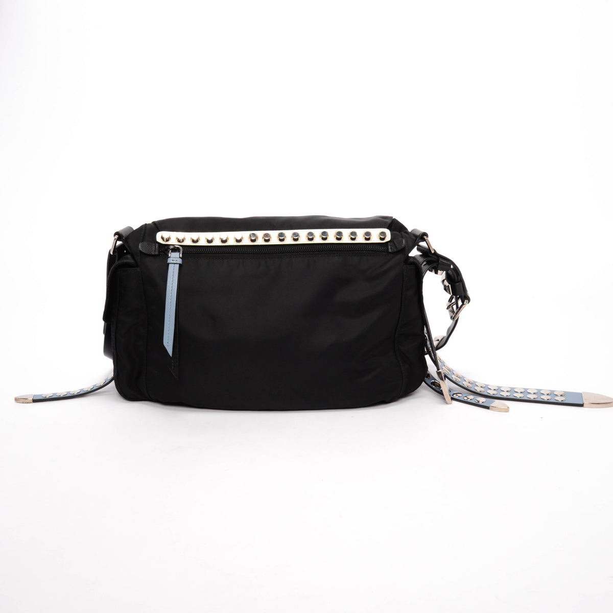 Prada Black Nylon New Vela Studded Messenger Bag