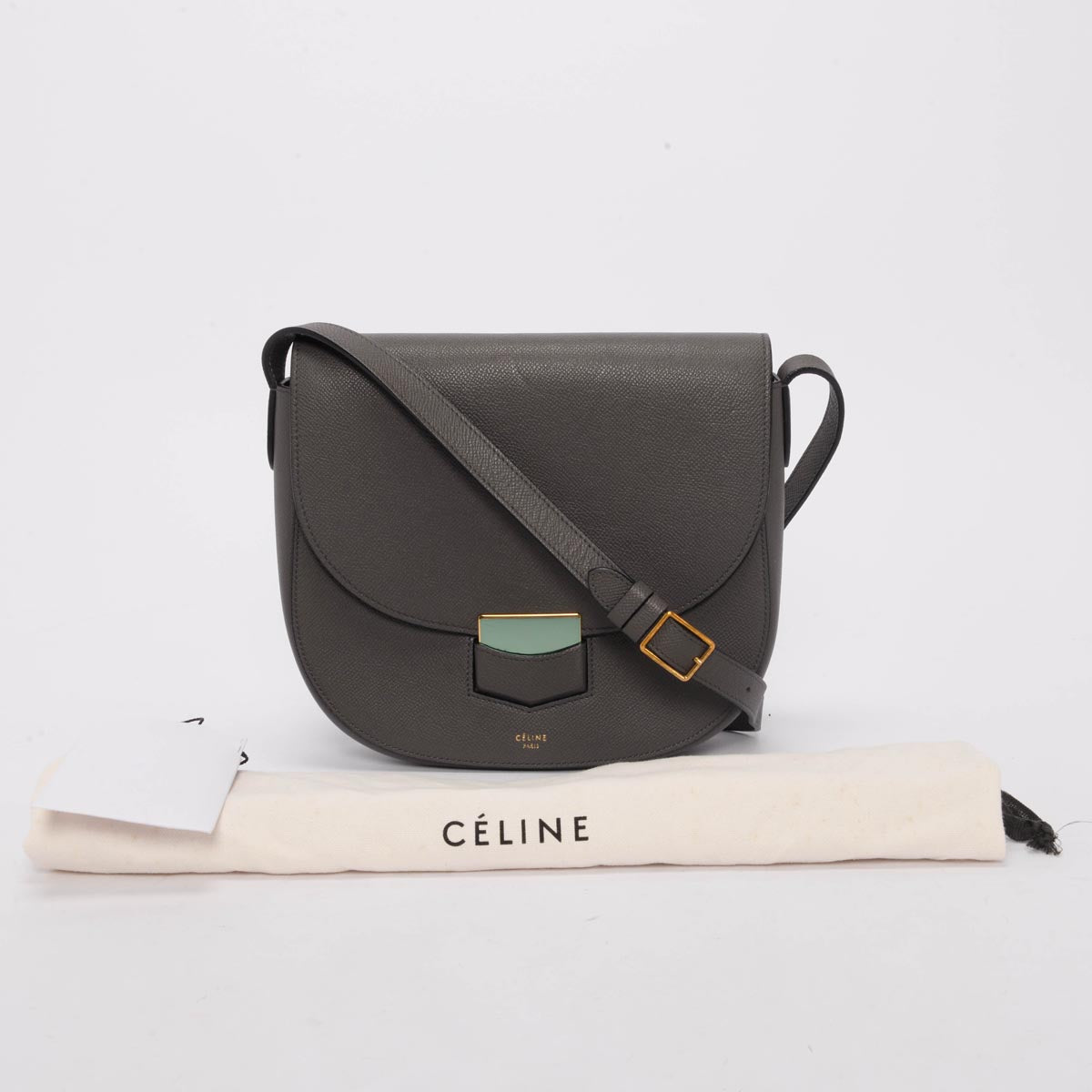 Celine Grey Grained Calfskin Trotteur Compact Bag