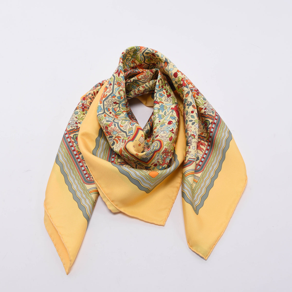 Hermes Yellow Silk Les Jardins D'Armenie Scarf