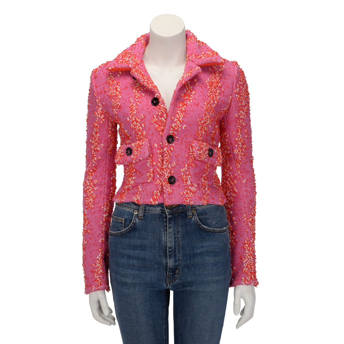 Bottega Veneta Bubblegum & Tomato Boucle Cropped Jacket IT 36