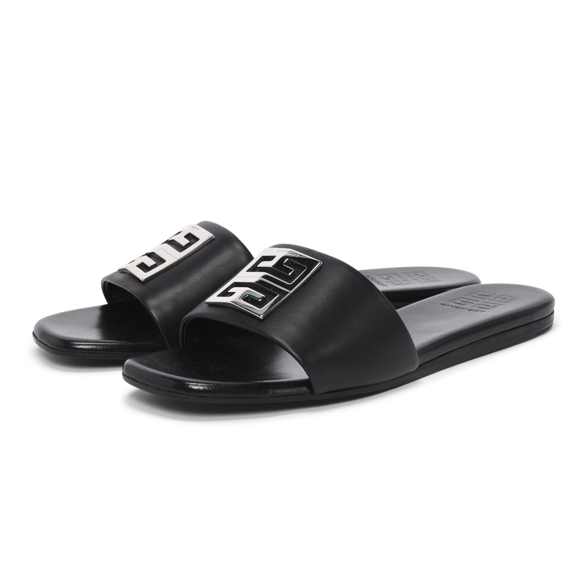 Givenchy Black Lambskin 4G Slides 38