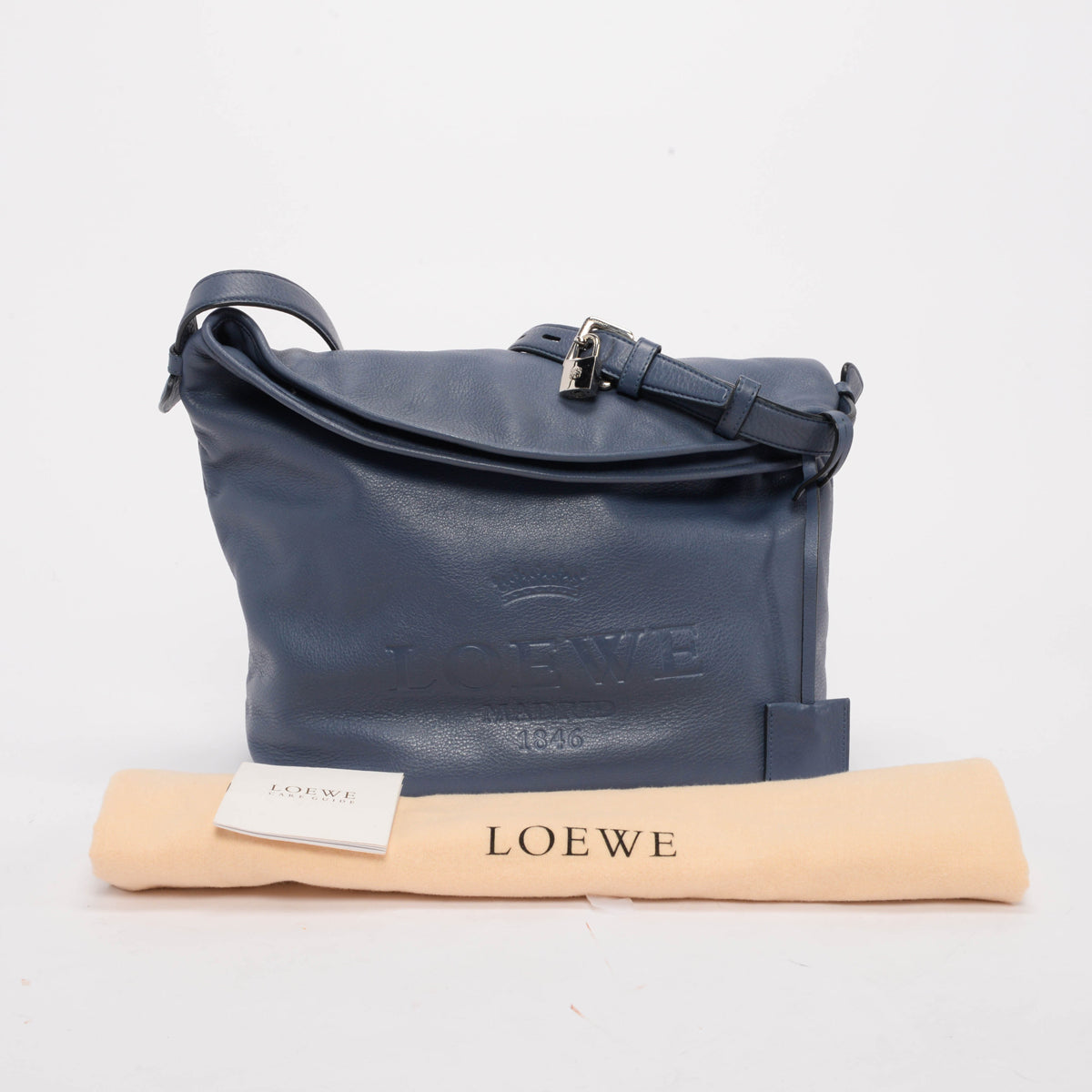 Loewe Blue Grained Calfskin Heritage Hobo Shoulder Bag