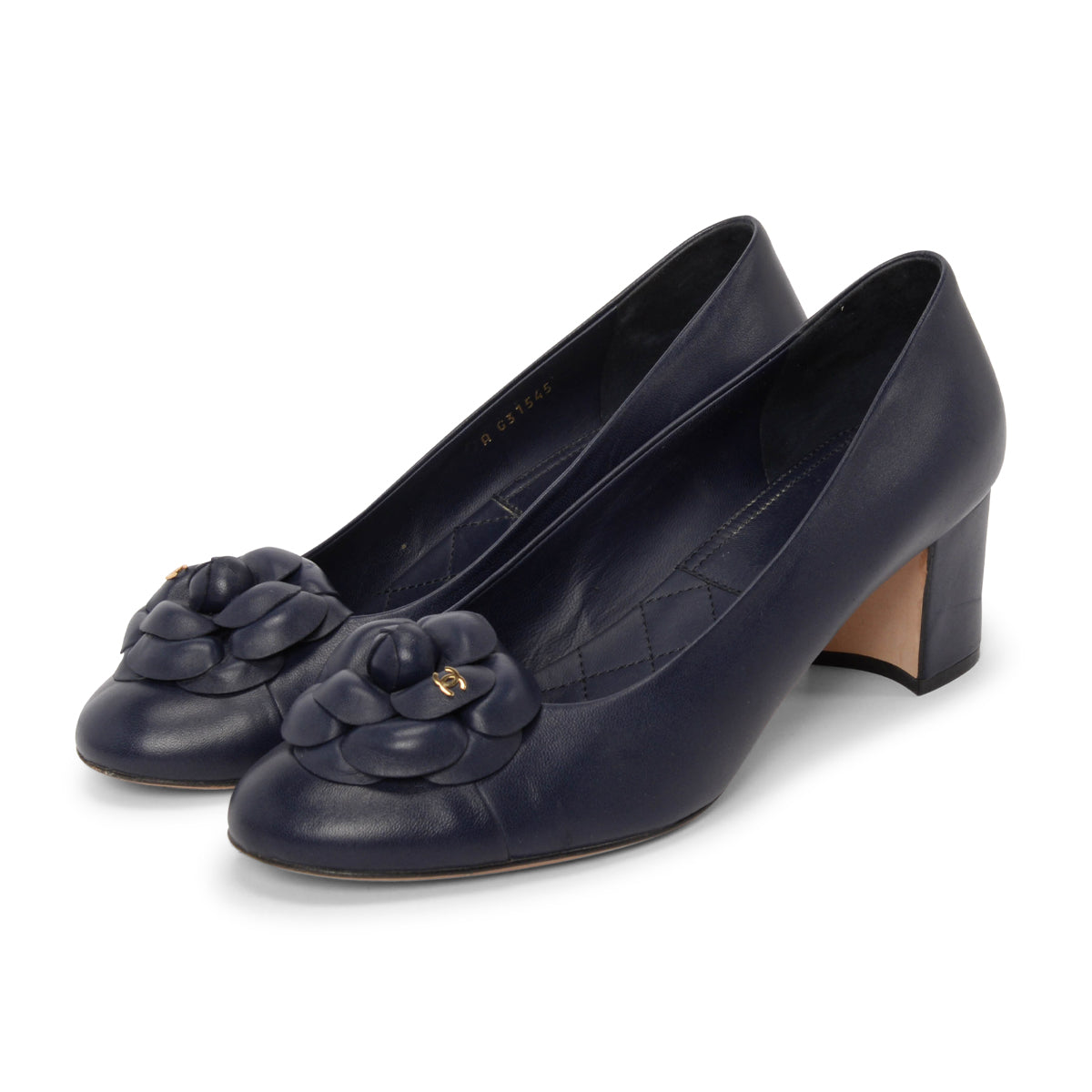 Chanel Navy Lambskin Camellia Pumps 40.5