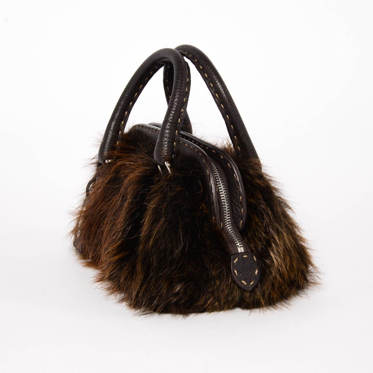 Fendi Brown Fur Selleria Adele 1328 Bag