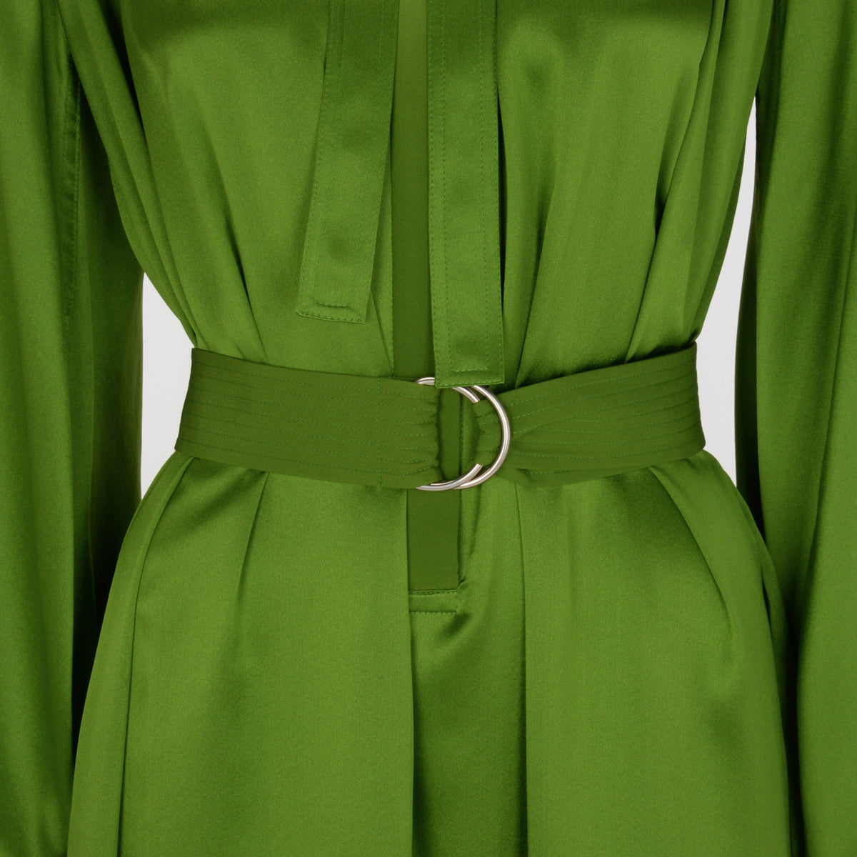 Celine Green Silk Belted Midi Dress FR 34