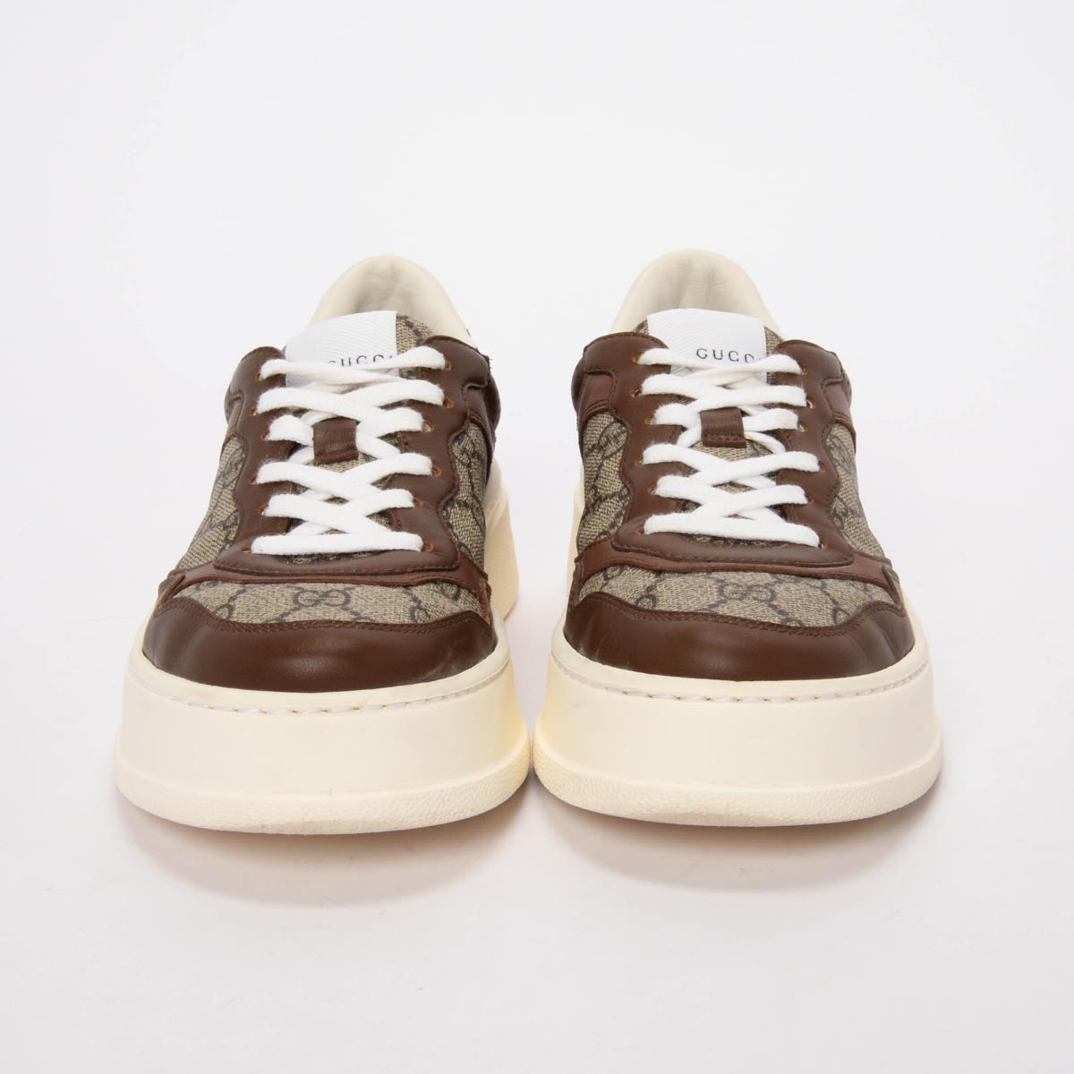 Gucci Brown Leather & GG Supreme Platform Sneakers 39.5
