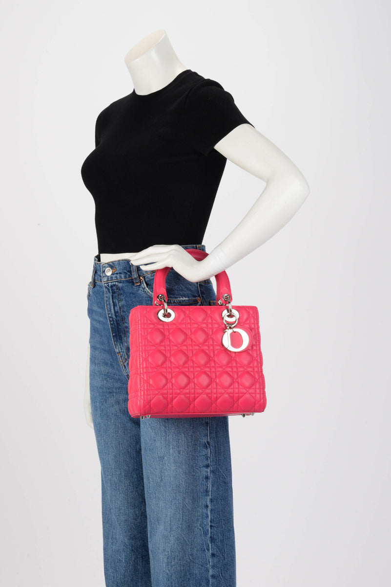 Dior Hot Pink Cannage Lambskin Medium Lady Dior Bag