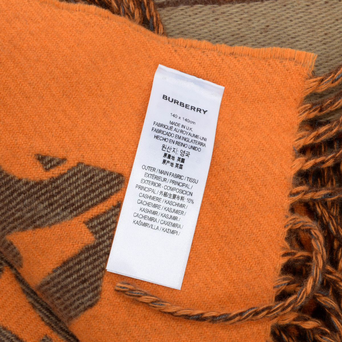 Burberry Orange TB Monogram Wool Fringed Throw