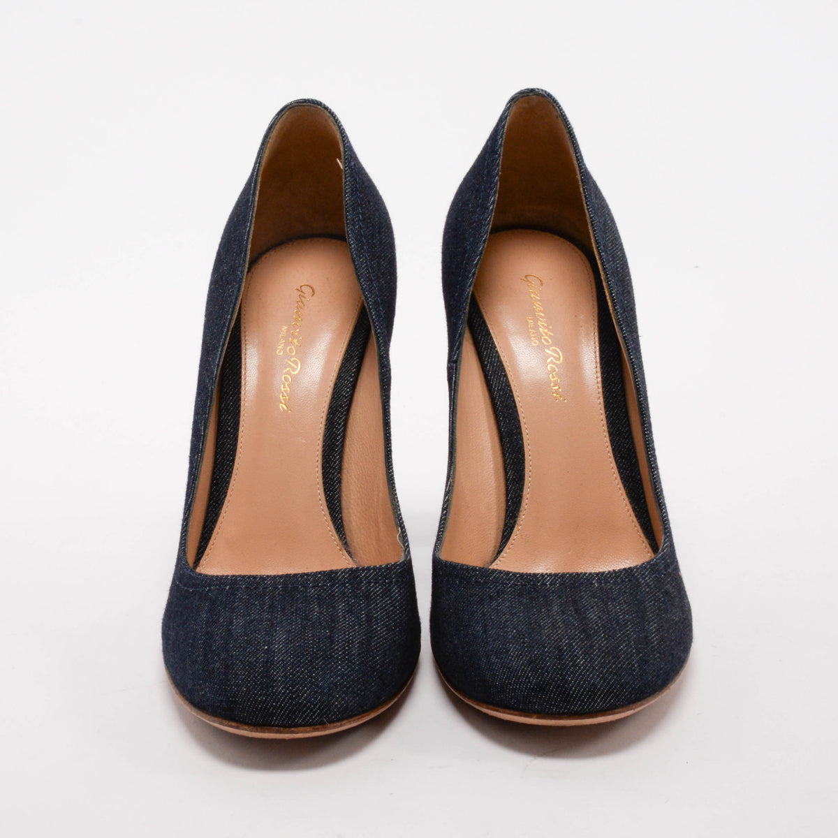 Gianvito Rossi Navy Denim Round Toe Pumps 39