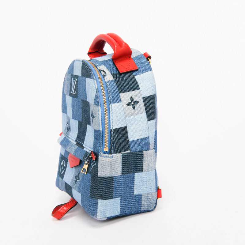 Louis Vuitton Denim Patchwork Mini Palm Springs Backpack - Blue Spinach