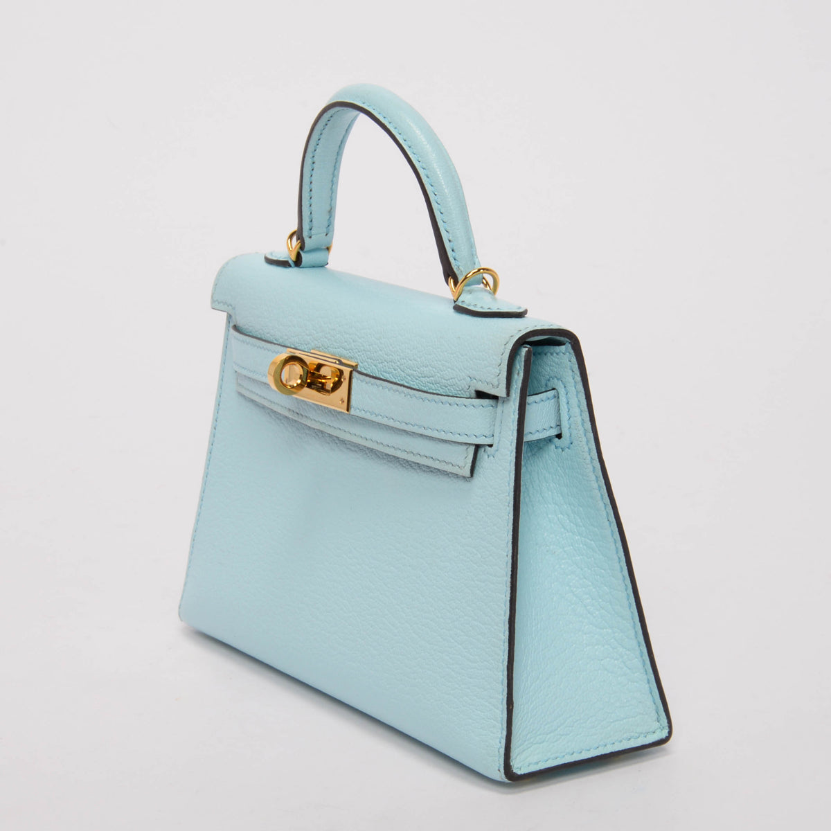 Hermes Bleu Zephyr Chevre Mini Kelly II GHW