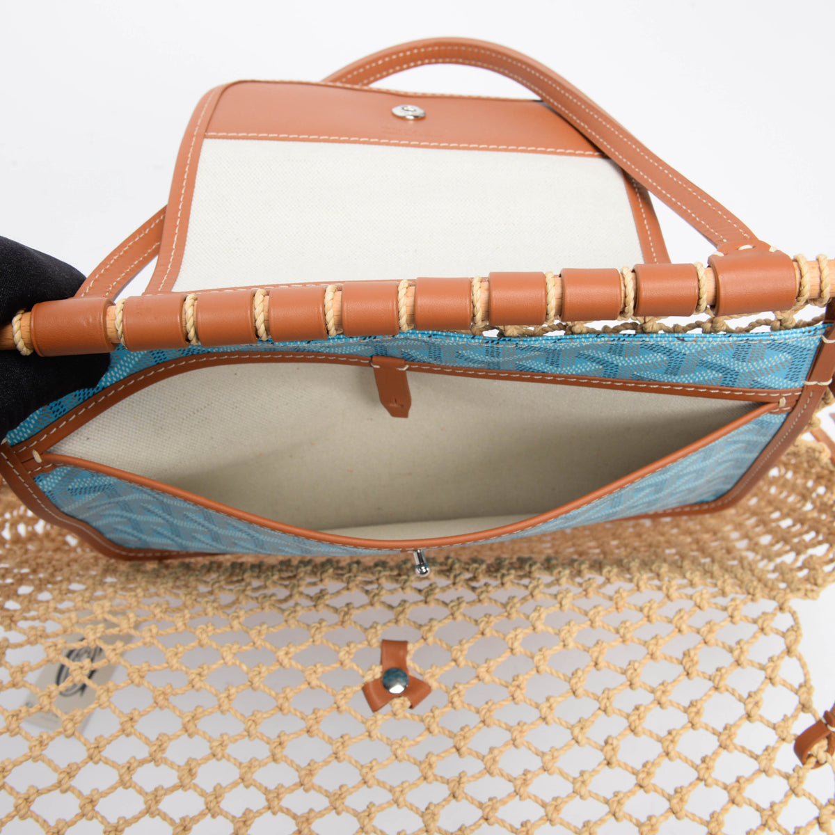 Goyard Turquoise Goyardine Canvas & Raffia Mesh Aligre Tote