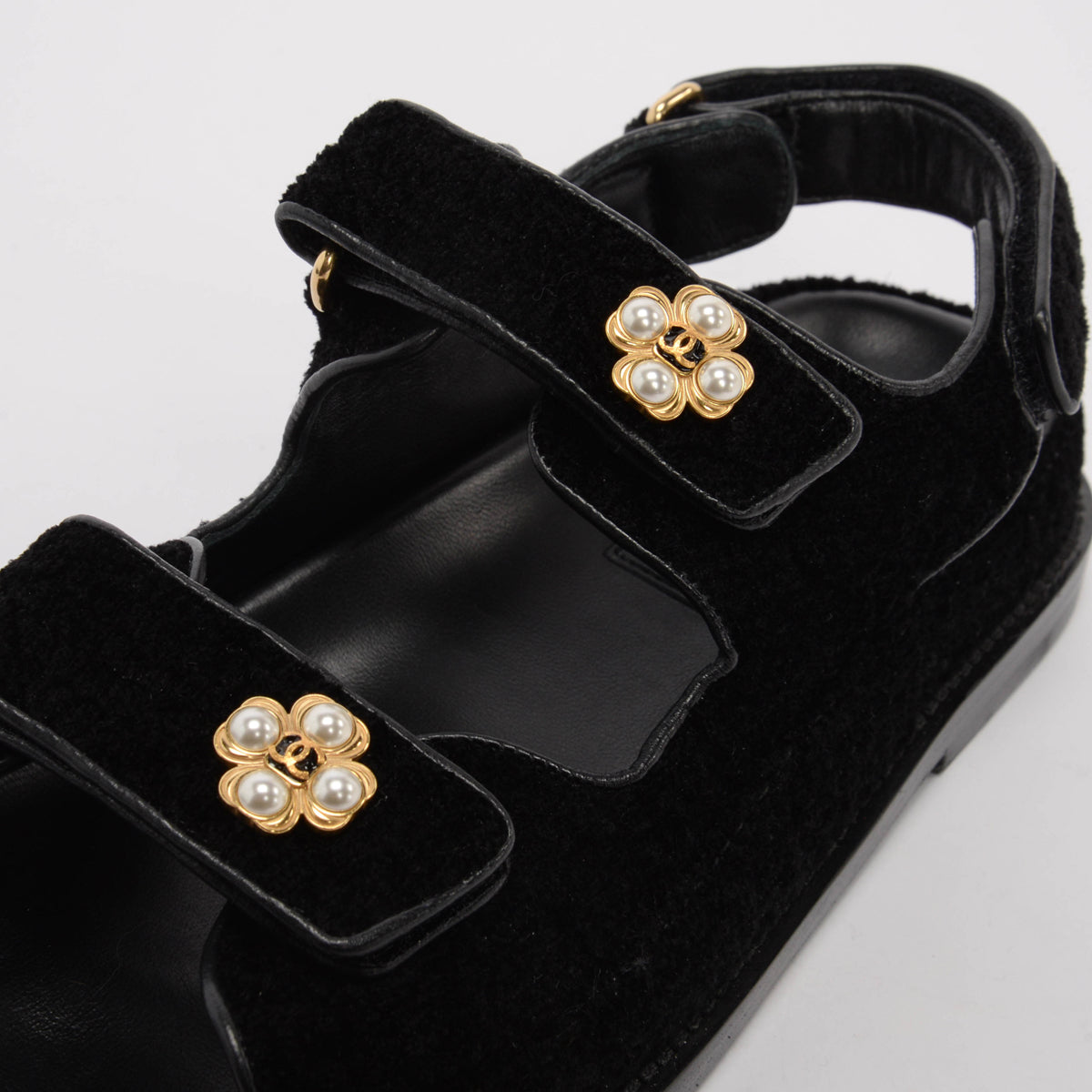 Chanel Black Tweed Gripoix CC Dad Sandals 35.5