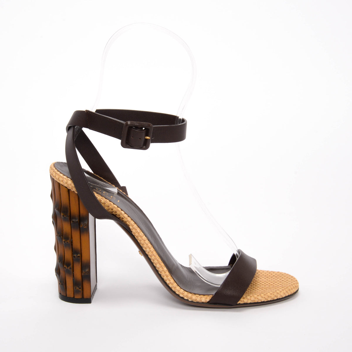 Gucci Brown Leather & Rattan Dahlia Ankle Strap Sandals 39