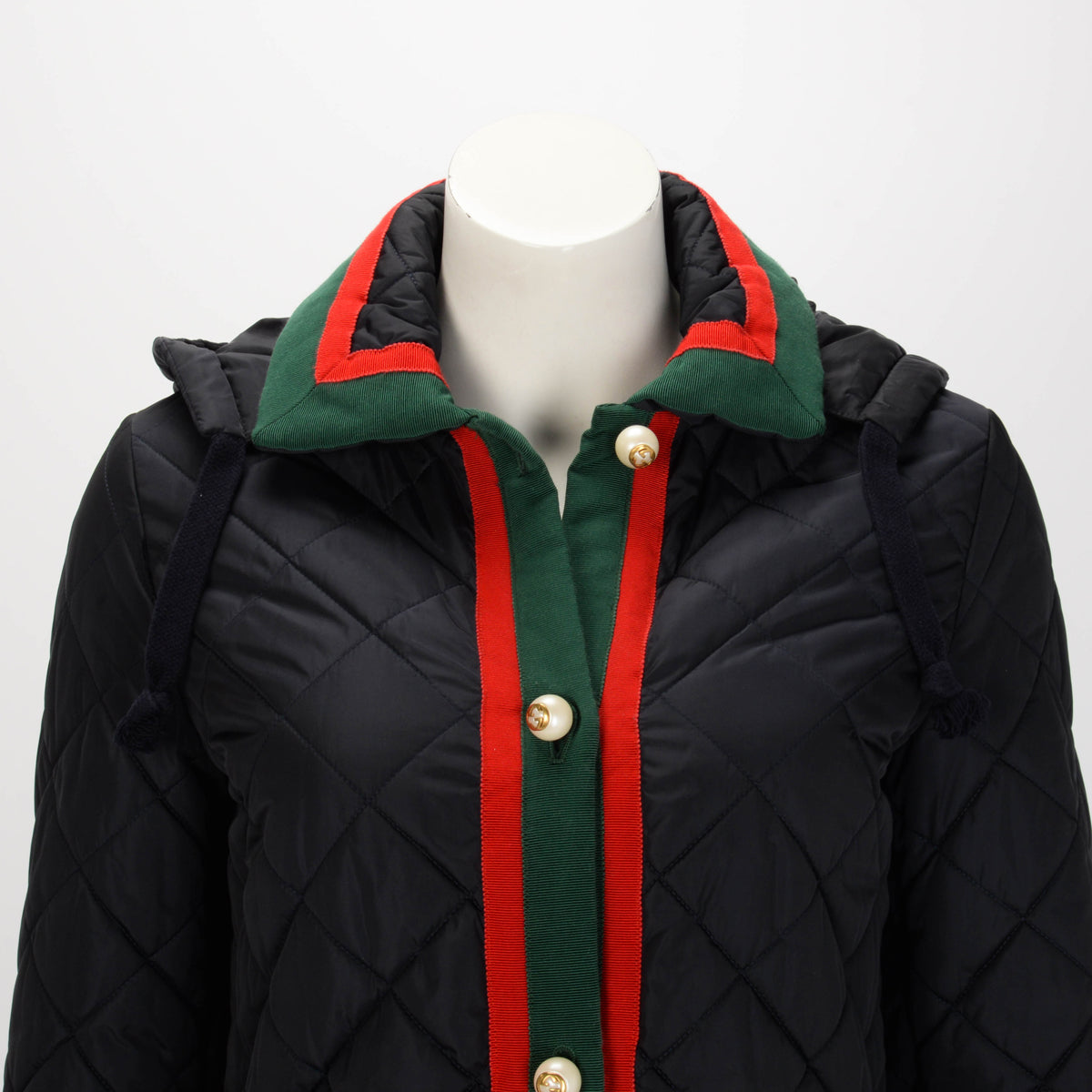 Gucci Navy Quilted Web Trim Long Puffer Jacket IT 42