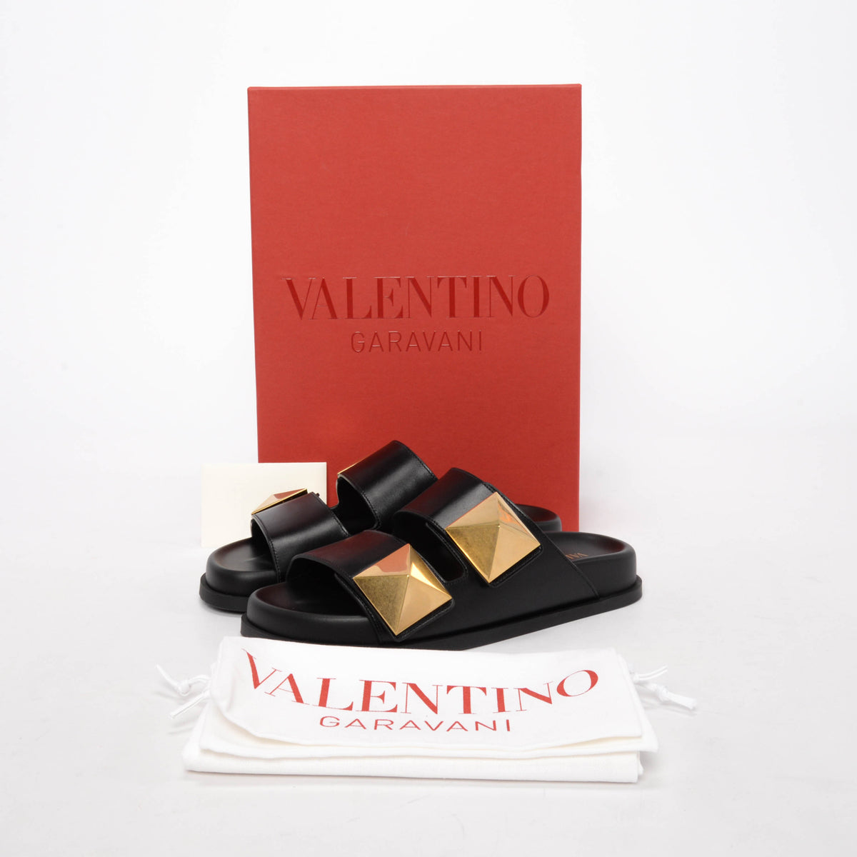 Valentino Black Calfskin One Stud Slides 36