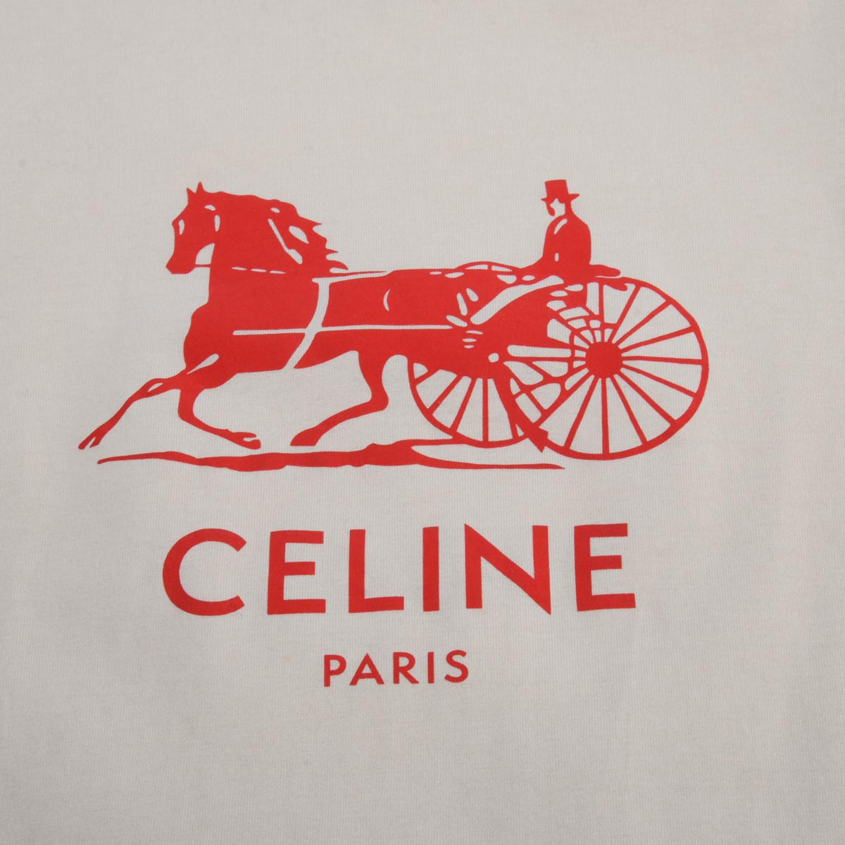 Celine Beige & Red Cotton Horse Carriage Logo T-Shirt M