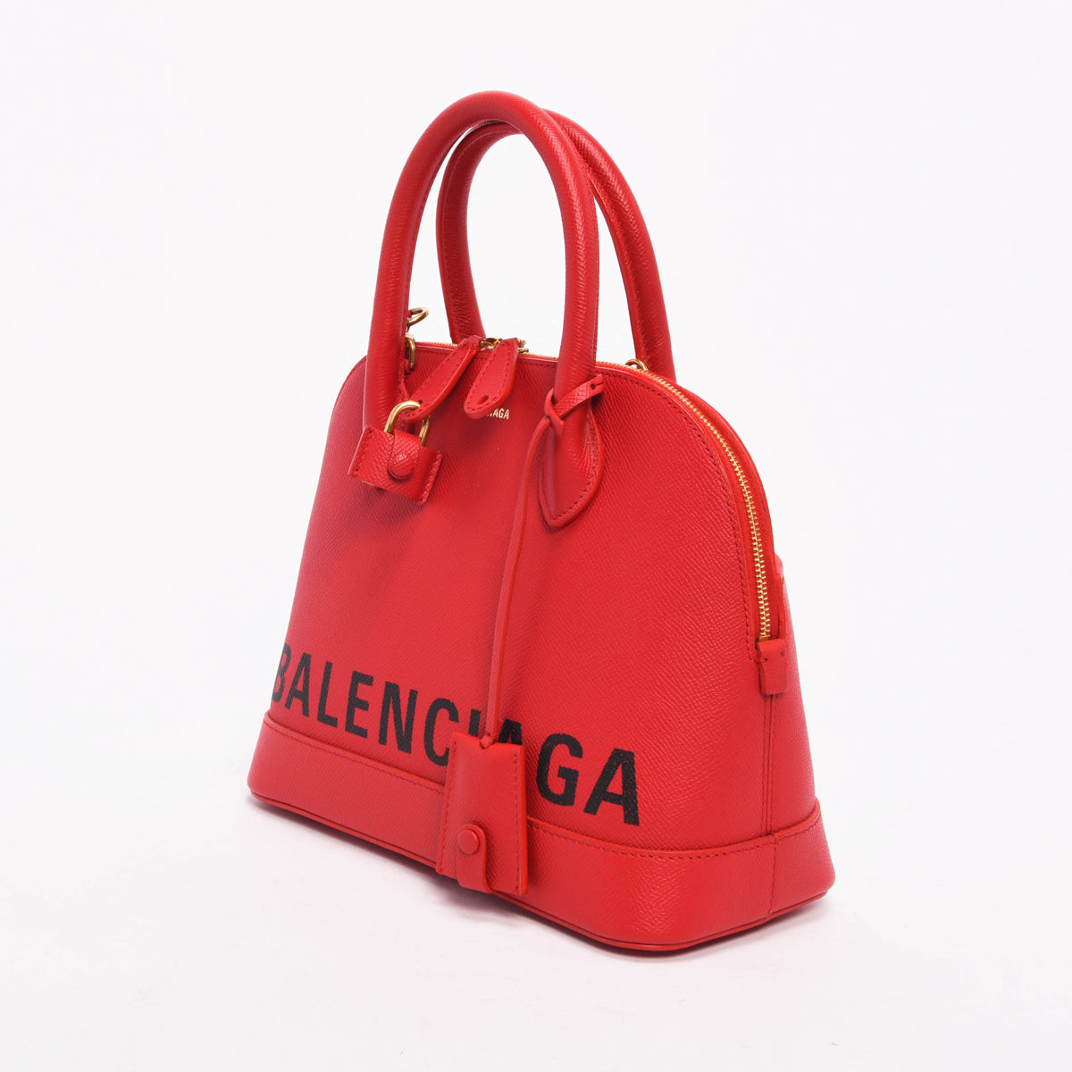 Balenciaga Red Calfskin Small Logo Ville Bag