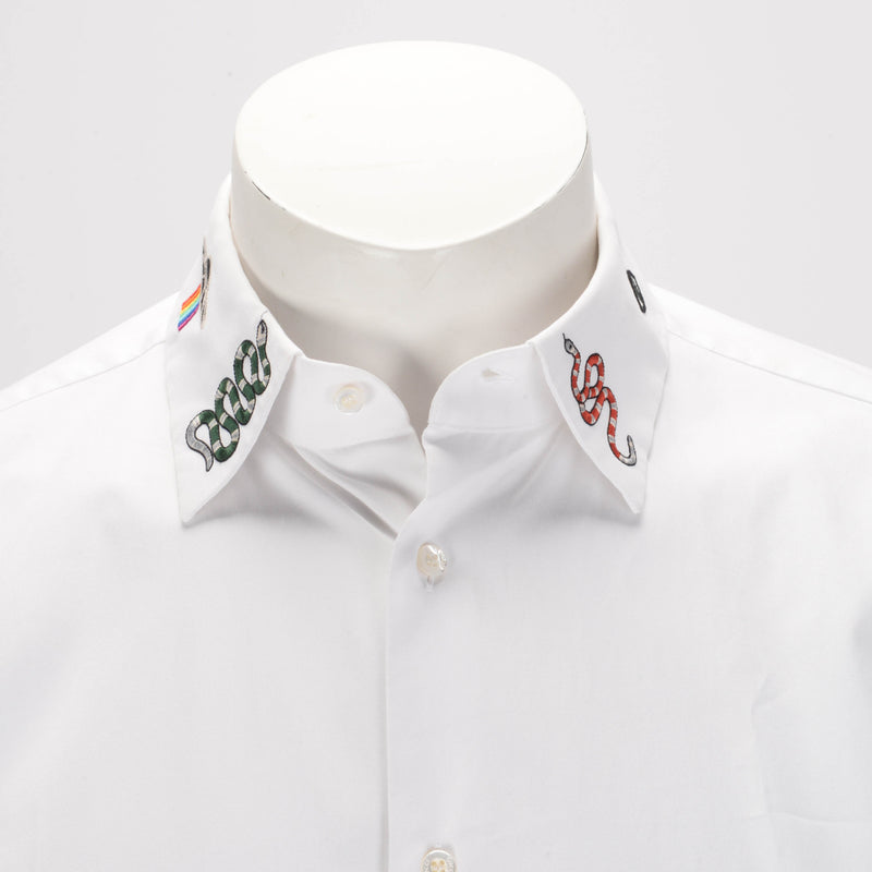 Gucci White Cotton Embroidered Duke Slim-Fit Shirt 41 - Blue Spinach