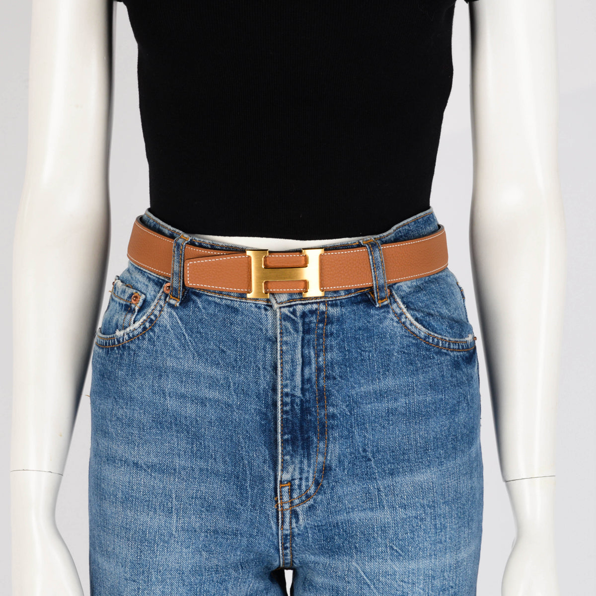 Hermes Black & Gold Box 135 & Togo Reversible H Buckle Belt 85