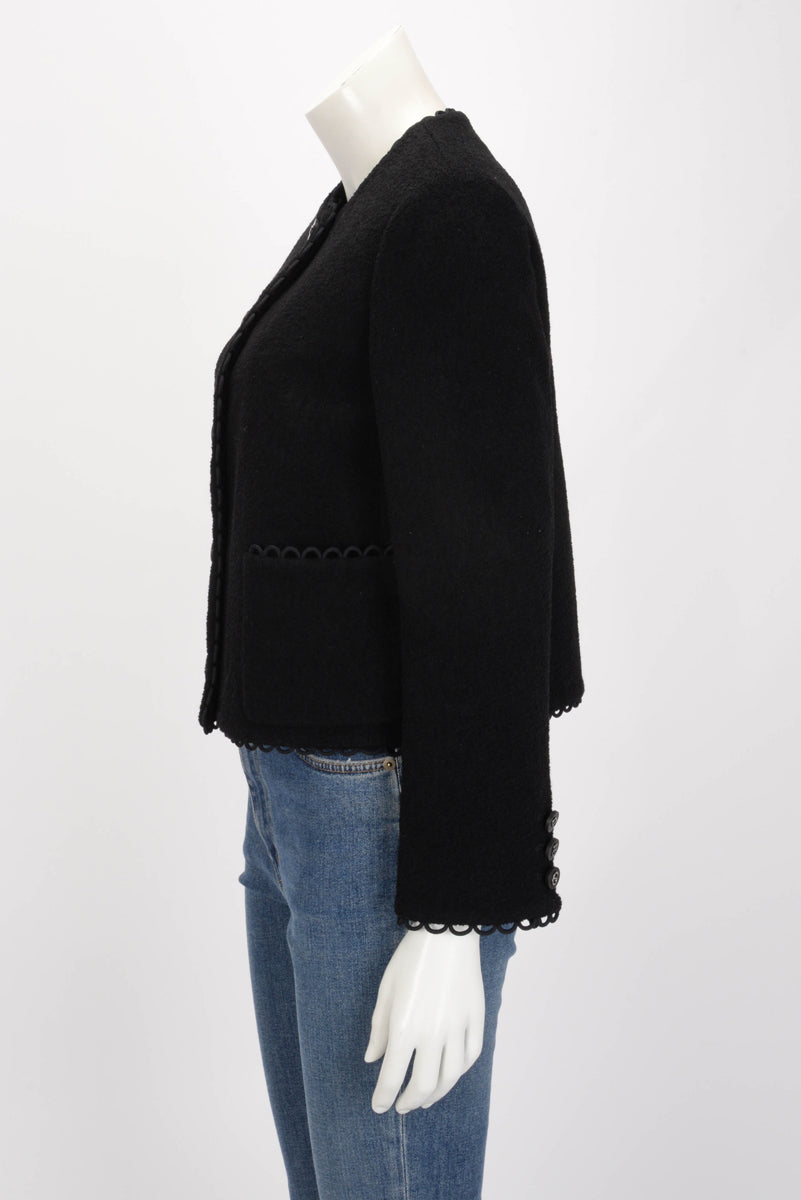 Dior Black Wool Boucle Scalloped Edge Jacket FR 42