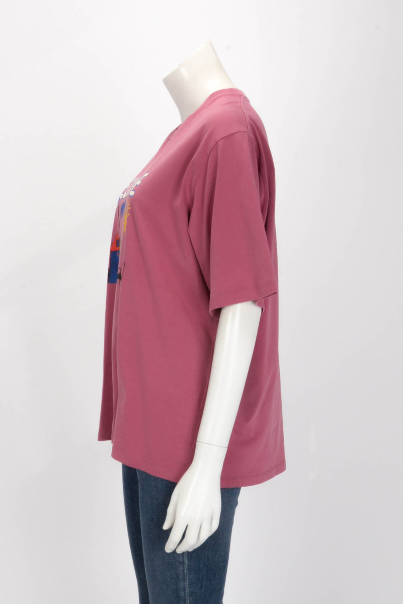 Celine Magenta Cotton Loose Graphic T-Shirt M