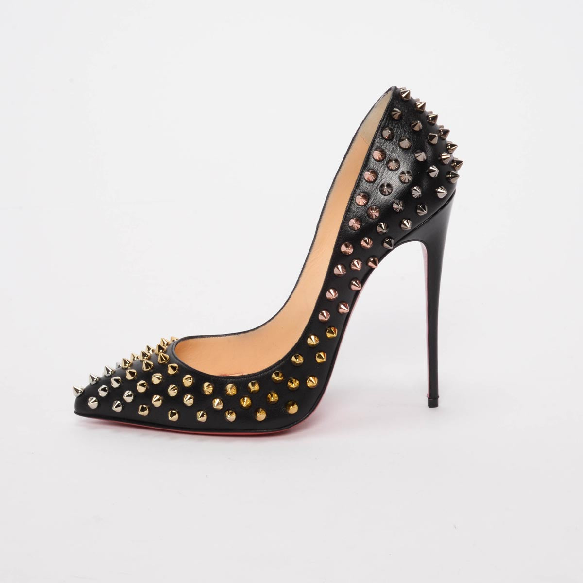 Christian Louboutin Black Mixed Degrade Follies Spike Pumps 38.5