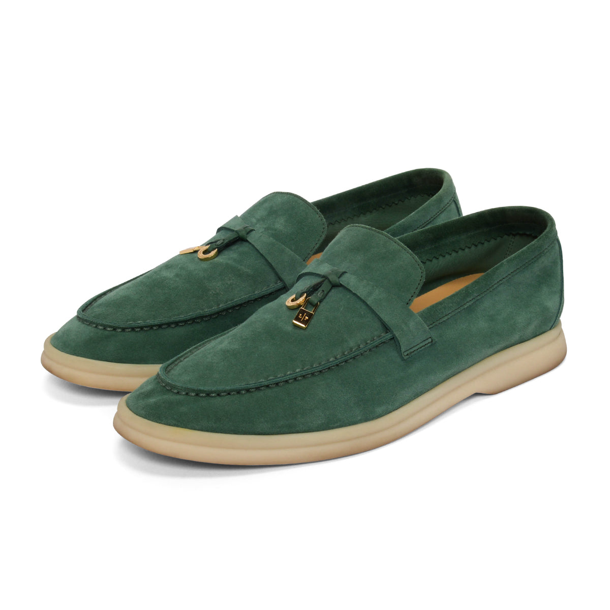 Loro Piana Forest Green Suede Summer Charms Walk Loafers 38