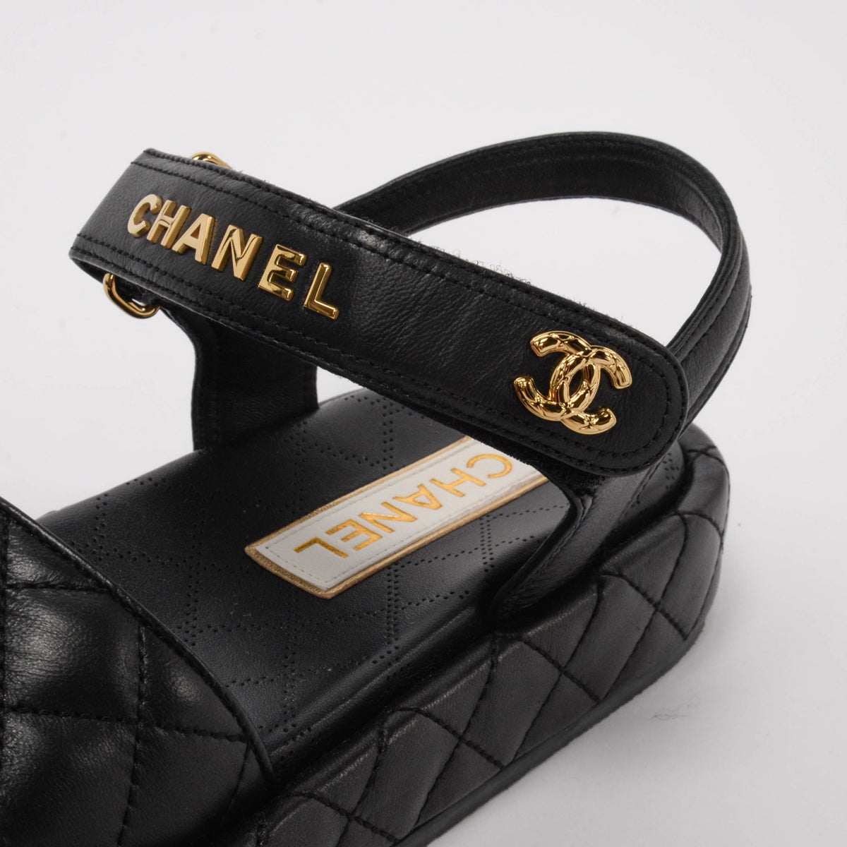 Chanel Black Quilted Lambskin CC Platform Sandals 41