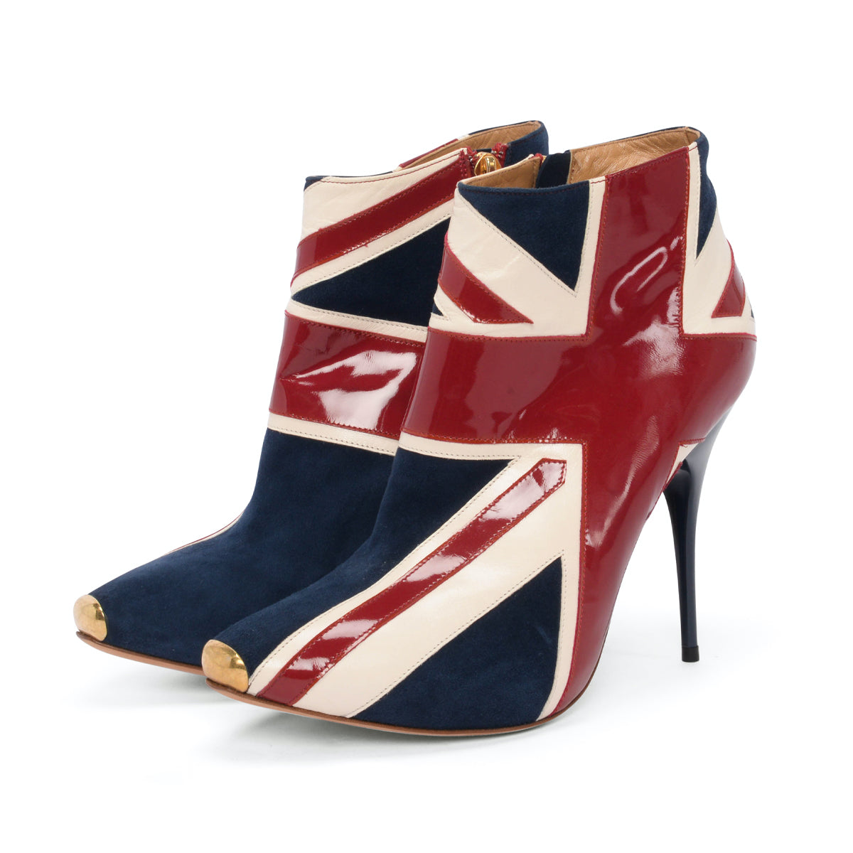 Alexander McQueen Red & Blue Patent & Suede Union Jack Boots 38