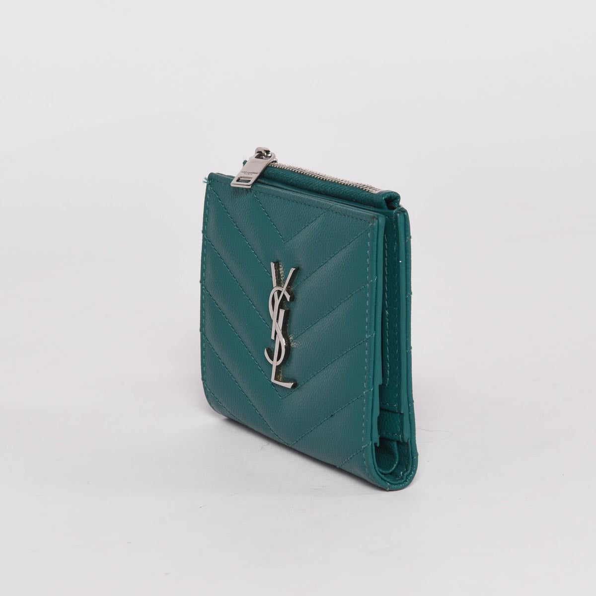 Saint Laurent Green Matelasse Cassandre Fragments Bi-Fold Wallet