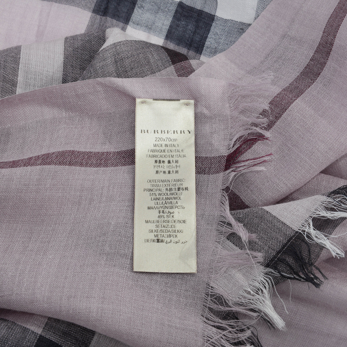 Burberry Pink Wool & Silk Check Fringed Scarf