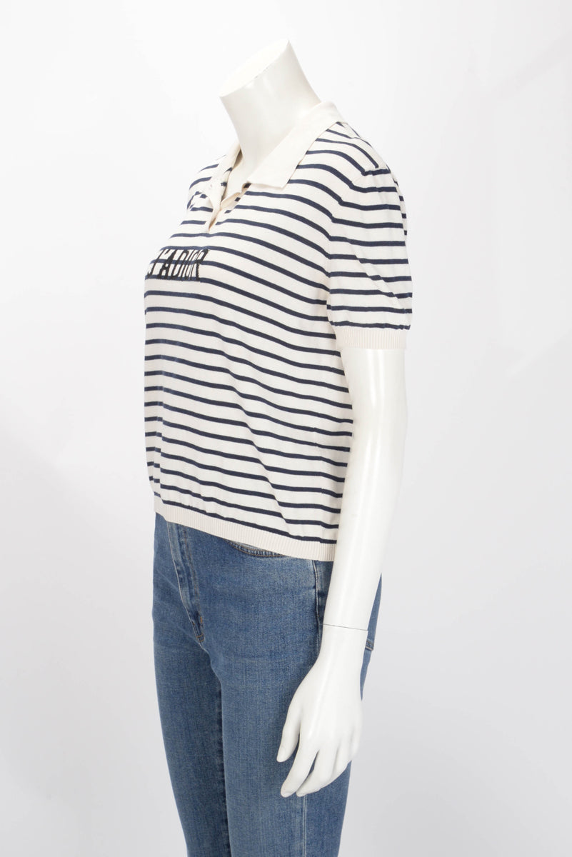 Dior Navy & Ecru Striped J'adior Polo Top FR 44
