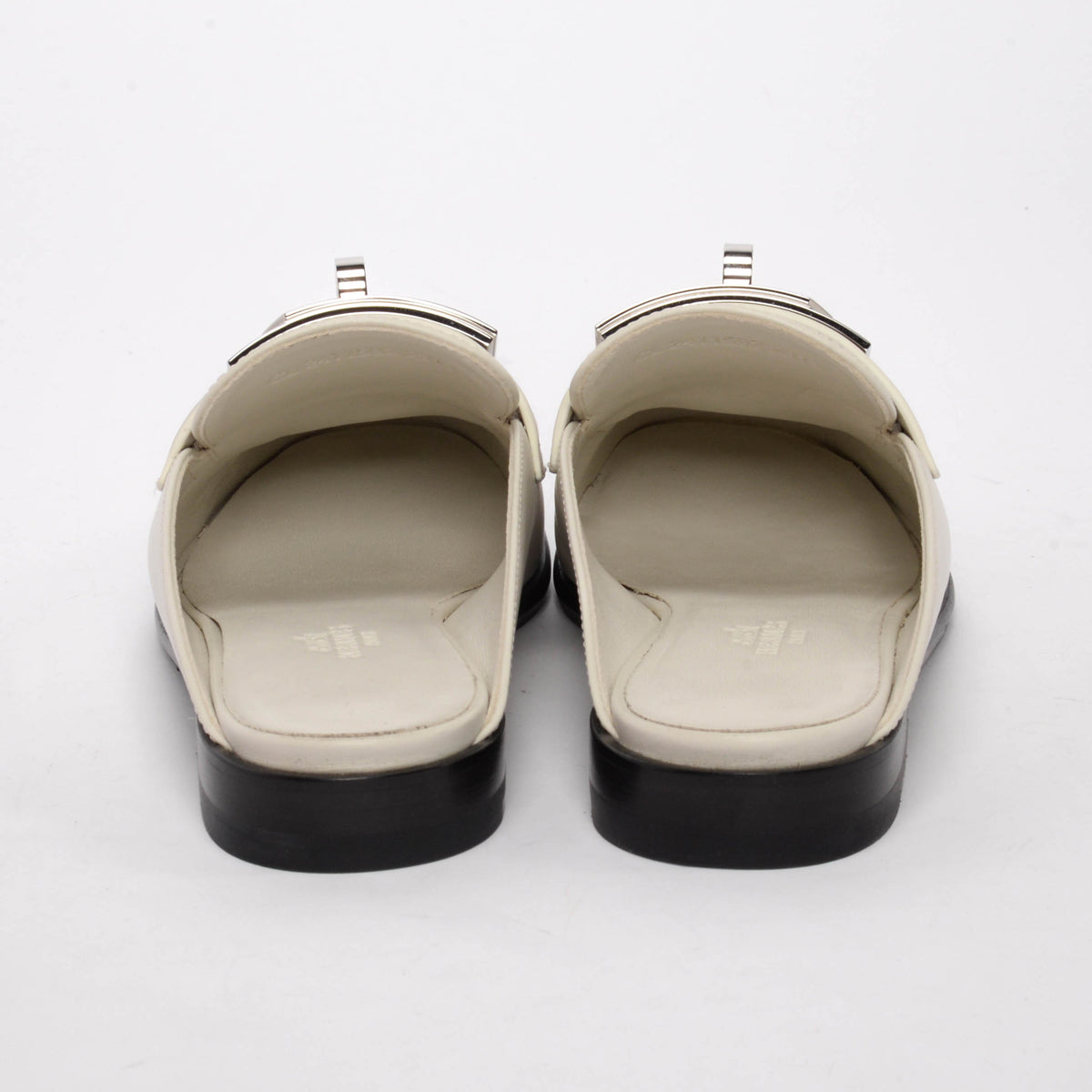 Hermes Blanc de Paris Calfskin Lota Mules 36
